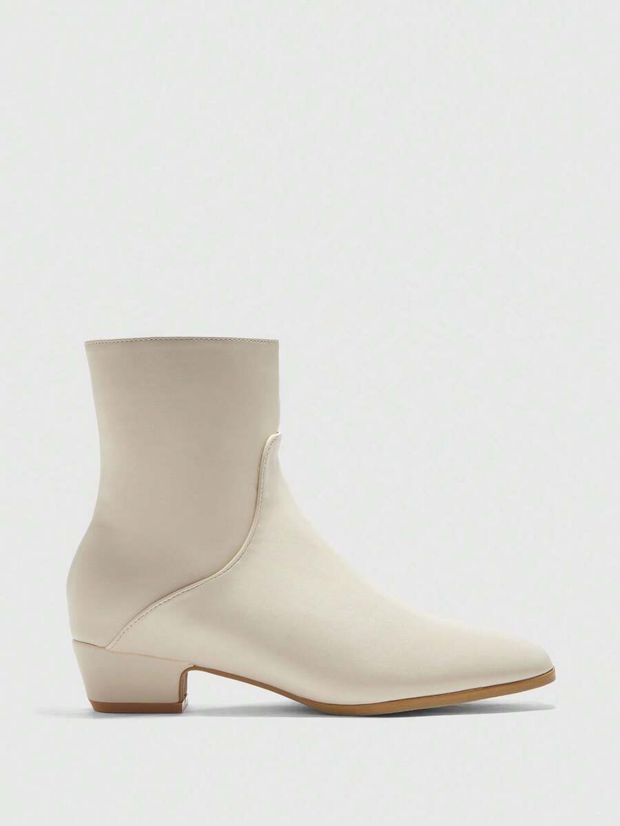 CUCCOO BIZCHIC Giày bốt nữ cổ thấp mũi tròn gót chunky màu be tối giản, thoải mái, thích hợp đi làm, mua sắm, công sở và mặc hàng ngày. - Màu be - Xem 1