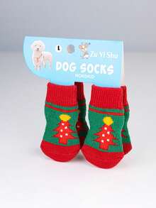 PETSIN 1款宠物卡通袜子，圣诞袜（圣诞老人、驯鹿、雪人图案），防滑爪套，防滑防污，圣诞宠物用品 - 彩色 - 查看 23