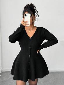Elenzga Plus Size Women Casual Solid Color Cinched Waist Cardigan, Autumn/Winter Fall Cloth , Halloween - Black - View 8