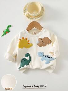 Cozy Pixies 男婴卡通3D恐龙图案针织柔软圆领长袖套头衫