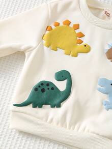 Cozy Pixies 男婴卡通3D恐龙图案针织柔软圆领长袖套头衫