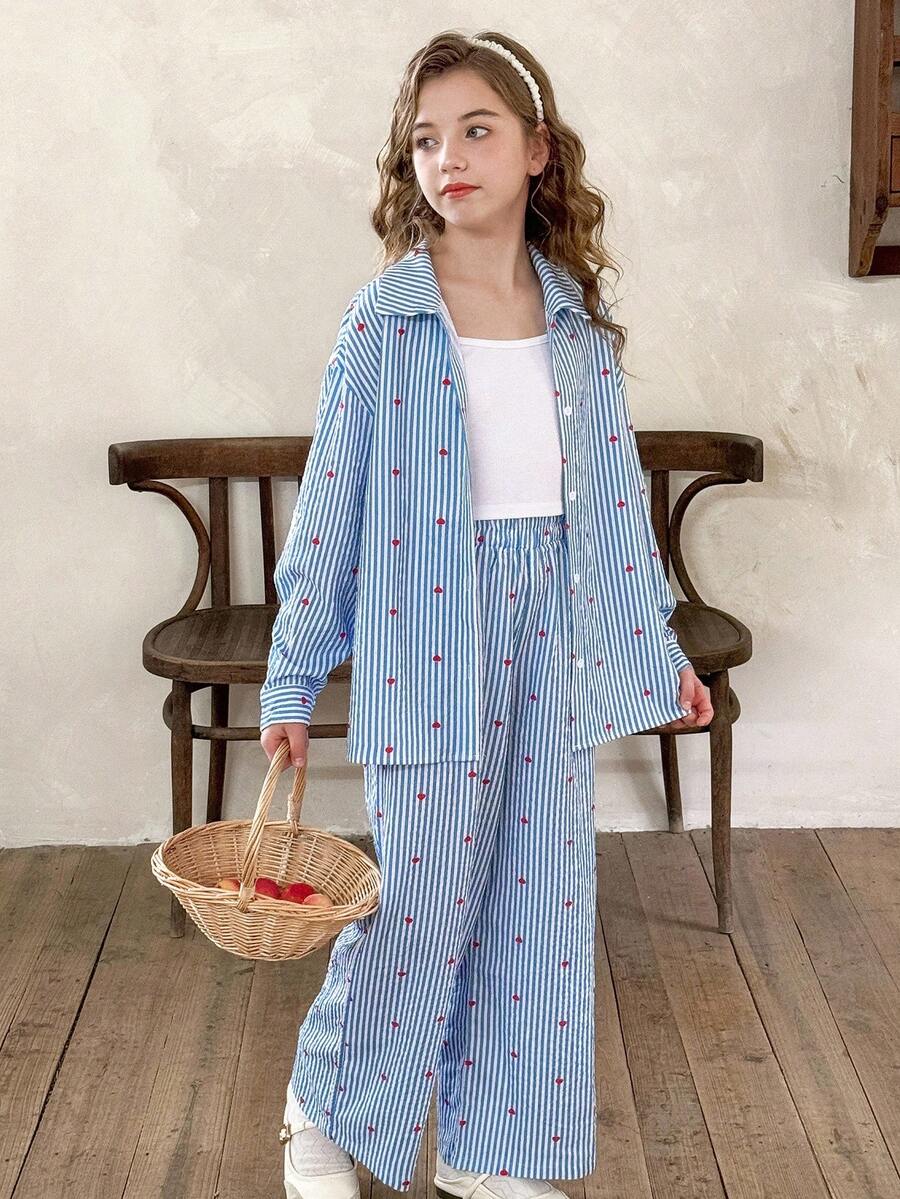 LMoss Kids LMoss Tween Girl 3 Pieces Set: Woven Striped Casual Shirt, Solid Knit Tank Top, And Leggings, Teen Girl Two Piece Set, Girl Spring Autumn Suit,Cozy Fall & Winter Styles,Long Sleeve