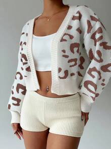 SHEIN Unity 女士豹纹宽松休闲开衫，秋冬 - 彩色 - 查看 6
