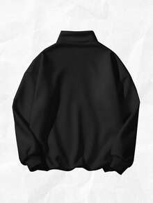 Attitoon 女士休闲宽松7号印花套头卫衣，半拉链高领抓绒，适合秋冬季穿着 - 黑色 - 查看 3