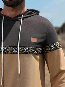 Manfinity Nomadique Men's Casual Contrast Texture Drawstring Hoodie, Spring And Autumn Outing Long-Sleeved Color-Blocking Hoodie, Gifts For Friends, Husbands, Boyfriends