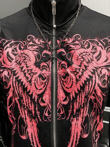 StreetHx Punk Style Wing Print Rhinestone Embellished Women's Lightweight Jacket - Multicolor - View 5