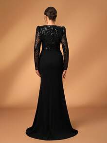 Serin Elegante y lujoso vestido de sirena con apliques florales de cuentas y lentejuelas, adecuado para bodas, fiestas, vacaciones, galas, despedidas de soltera, vestido de noche para la madre de la novia, Día de San Valentín - Negro - Ver 4