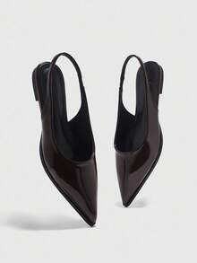CUCCOO BIZCHIC Women's Simple Solid Color Pointed Toe Flats, Casual Commuter Basic Matching Coffee Color Backless Flat Shoes, Suitable For Workplace For Christmas Spring Shoes - Coffee Brown - View 9