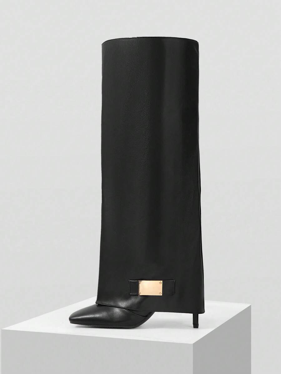 MOTF 漆皮及膝马靴，细高跟女靴 - 黑色 - 查看 2