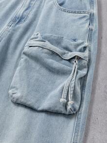 Manfinity Denimwave 男士休闲直筒工装裤，街头风格 - 淺色水洗藍 - 查看 6