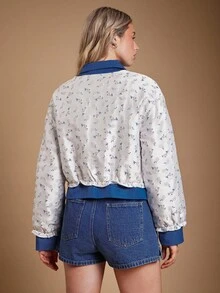 WESTFADE Women's White Floral Print & Denim-Look Mixed Media Jacket,Elegant Autumn Button Front Boxy Fit Collared Coat For Dates,Boho Western Country Concert - Multicolor - View 5