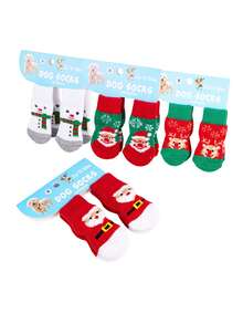 PETSIN 1 Style Pet Cartoon Socks, Christmas Stockings (Santa Claus, Reindeer, Snowman Patterns), Non-Slip Paw Covers, Non-Slip & Stain-Resistant, Christmas Pet Supplies - Multicolor - View 6
