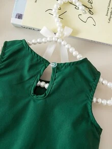 Elladie kids Váy lưới xếp nếp không tay trang trí nơ thanh lịch cho bé gái, Xuân/Hè - màu xanh lá - Xem 4