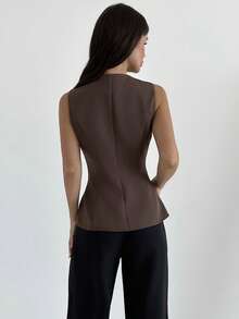 Firerie 女士方领金属扣装饰无袖衬衫，女士深咖啡色背心，金属扣装饰上衣，秋冬叠穿衬衫，优雅办公室衬衫，春秋冬皆宜，优雅百搭，通勤、约会、毕业典礼、舞会、演出、音乐会、工作、年会等场合皆可穿着 - 摩卡棕 - 查看 11