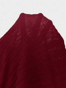 SHEIN EZwear Plus Size Wine Red Chunky Rib Knit Sweatshirt Dress Set, Early Autumn - Burgundy - View 7