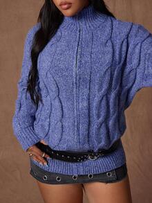 Rustia Chaqueta de punto con cremallera de talla grande, corte holgado, nueva llegada de otoño/invierno - Azul - Ver 9