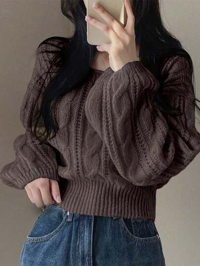 EMERY ROSE Casual Solid Color Square Collar Sweater, Autumn/Winter