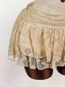 Amplova 女式杏色蕾丝迷你连衣裙，性感波西米亚风，Y2K 风格，适合居家、外出、秋冬派对 - 杏色 - 查看 8