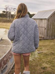 Aralina 女士格子单排扣落肩长袖双口袋休闲冬装外套 - 黑與白 - 查看 2