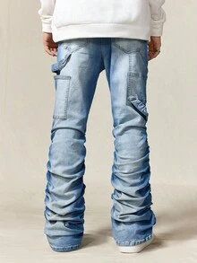 ROMWE MEN Street Life Men's Casual Washed Ruched Denim Jeans - Baby Blue - View 3