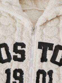 SHEIN ChillGRL 2 件青少年女孩复古蓬松连帽衫和紧身裤套装，适合日常穿着的休闲装，秋冬 - 米色 - 查看 7