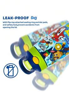 SHEIN | PAW Patrol 16 盎司/500 毫升卡通图案水瓶，带硅胶吸管和防溢盖，适合旅行、旅游和学校，Tritan， - 藍色 - 查看 4