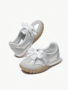 SHEIN 1 双女童舒适透气芭蕾平底鞋，复古一脚蹬休闲鞋，适合春夏秋季返校季 - 銀色 - 查看 6