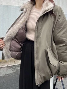 FRIFUL 女士橄榄绿连帽保暖棉服，秋冬夹克 - 綠色 - 查看 1