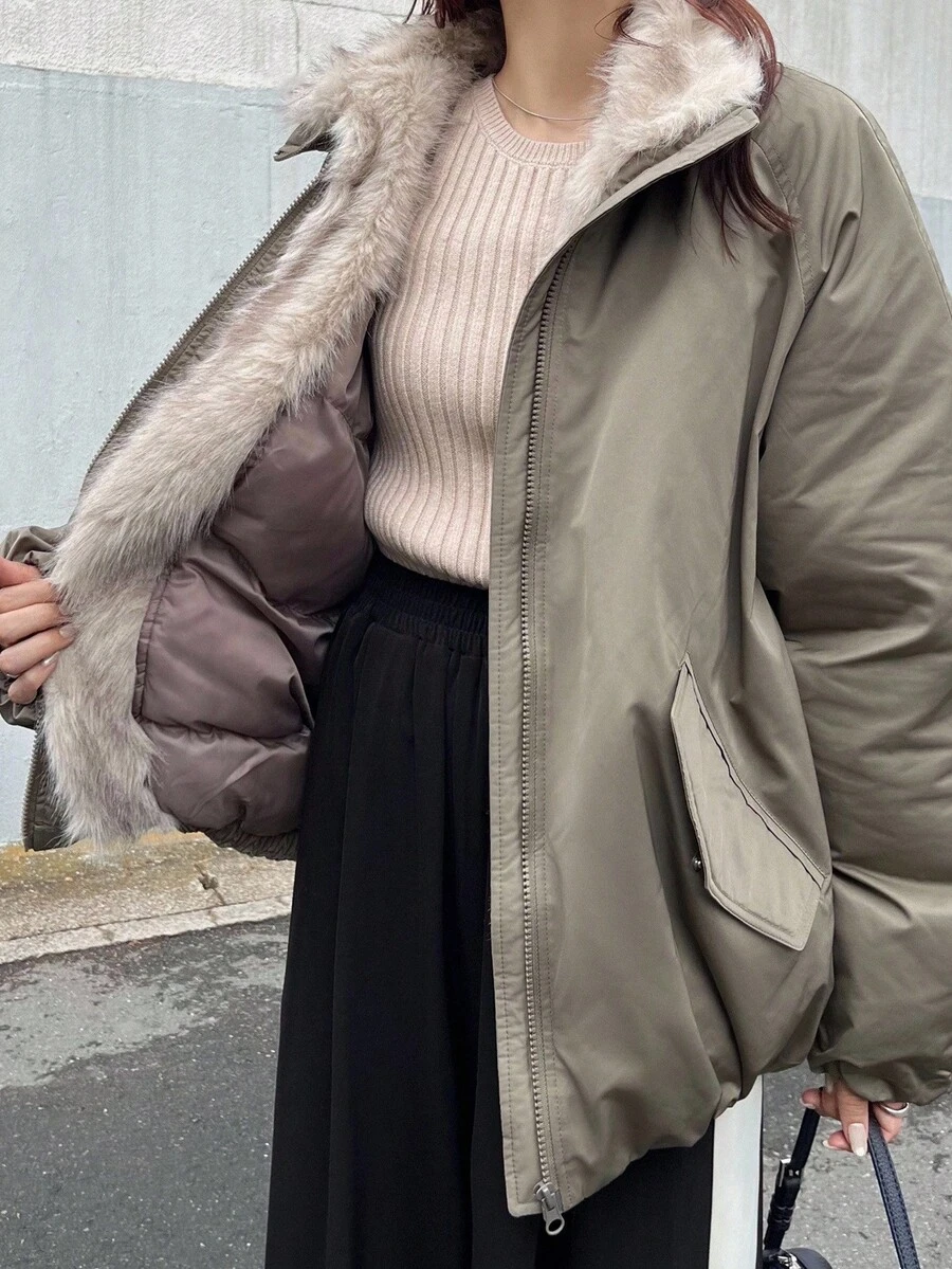 FRIFUL 女士橄榄绿连帽保暖棉服,秋冬夹克 - 綠色 - 查看 1