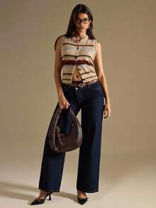 SHEIN BAE Women's Casual Striped Single-Breasted Knitted Vest,Fall Clothes For Women,Halloween,Winter Clothes For Women,Going Out Tops For Women,Back To School,Work Outfits For Women,Apricot Striped Vest Cardigan,Halloween,Halloween Clothes Women,Winter Clothes Women,Fall Sweaters,Fall Clothes For Women,Fall Fashion,Cropped Sweater,Cute Sweater,