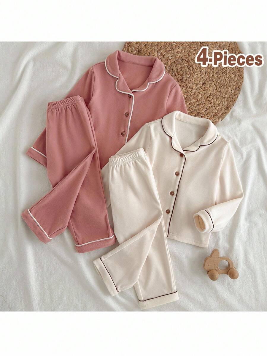 Loomiva 女童撞色长袖睡衣 - 杏色 - 查看 1