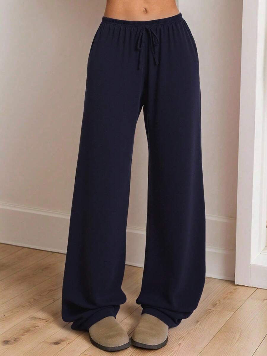 SHEIN Teen Girl Blue, Casual,Knit Loose Fit Trousers For Spring, Summer, Autumn And Winter,Home Wear