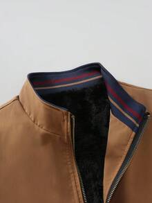 Manfinity Homme Veste zippée à doublure thermique de couleur unie pour hommes, manches longues, chaude pour l'automne/l'hiver, veste décontractée marron - Kaki - Voir 4