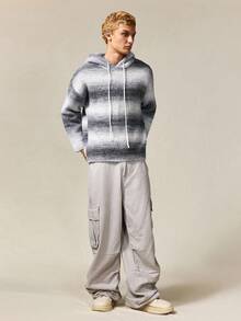 ROMWE MEN Prep Sudadera con capucha casual de hombre con efecto degradado, para otoño/invierno - Gris Oscuro - Ver 6