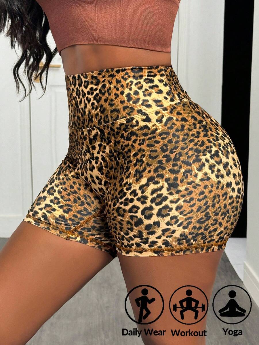 SHEIN Slayr Leopard Print Wideband Waist Sports Shorts Biker Shorts - Multicolor - View 1