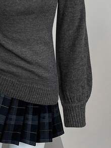 Sunspun 复古修身深V领时尚毛衣，秋冬 - 深灰色 - 查看 6