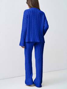 SHEIN Tall 女式粗针织落肩毛衣和裤子两件套