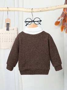 SHEIN Sweater Rajut 2 in 1 Leher V untuk Bayi Laki-laki, Pullover Rajut Kerah Tinggi untuk Musim Gugur/Dingin - Coklat - View 2