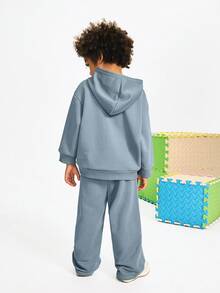 Maija Kids Maija Kids 2 Stücke Kleine Jungen Lässig Street Style Set mit Hoodie mit 3D geprägtem Muster und einfarbiger Jogginghose mit elastischem Bund, geeignet für Rückkehr zur Schule, Geburtstag, Babyparty, Feiertagsparty, Herbst/Winter - Graublau - Übersicht 5