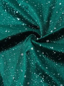 Vestido de manga larga con parches de terciopelo y strass para mujer - Verde Oscuro - Ver 6