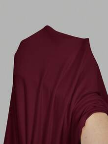 SHEIN MOD 女式纯色不对称下摆侧系带斜肩长袖时尚T恤 - 酒紅色 - 查看 15