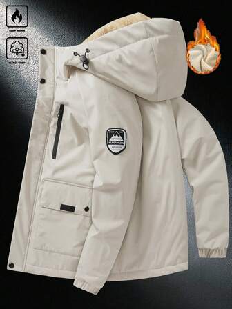 Manfinity Homme 男士秋冬连帽羽绒服，多口袋设计，绗缝，保暖内衬，男友礼物，街头休闲宽松拉链外套，男士冬季外套，男士保暖内衬夹克，白色夹克，男士冬季服装，男士日常休闲、周末旅行、户外活动、探险旅行、轻松的工作环境或半正式场合，男友/丈夫礼物，周年纪念礼物