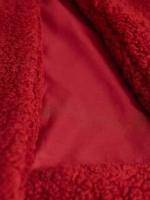 GENKIRA 女式仿羊毛饰边领金属纽扣装饰长款外套 - 酒紅色 - 查看 8