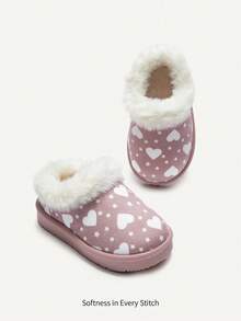 Cozy Pixies 1 Paio di pantofole invernali con cuori alla moda, senza lacci, con fodera calda, adatte per casa, casual, uso quotidiano, esterno in inverno (modello casuale)