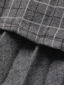Vivie Lora Women's Elegant Plaid Round Neck Pleated Mid-Length Dress, Suitable For Commuting Dress - Grey - View 7