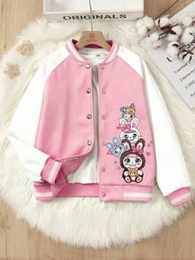 少女卡通印花撞色长袖休闲棒球夹克，秋季 - 彩色 - 查看 3