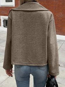 EMERY ROSE Women's Oversized Collar Decorated Button Long Sleeve Overcoat - Coffee Brown - View 2