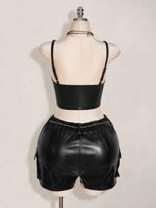 SHEIN ICON Plus Size PU Flame Print Top, Carnival Costume, Party Wear, Halloween Outfit