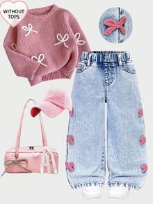 SHEIN 女童百搭时尚破洞直筒蓝色牛仔裤 - 藍色 - 查看 9