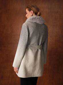 MOTF PREMIUM WOOL OMBRE FUZZY COLLAR BELTED OVERCOAT - Grey - View 4